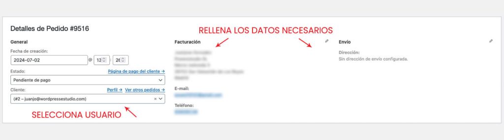 Crear pedido manual en Woocommerce