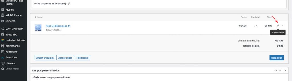 Editar precio de artículo en Woocommerce