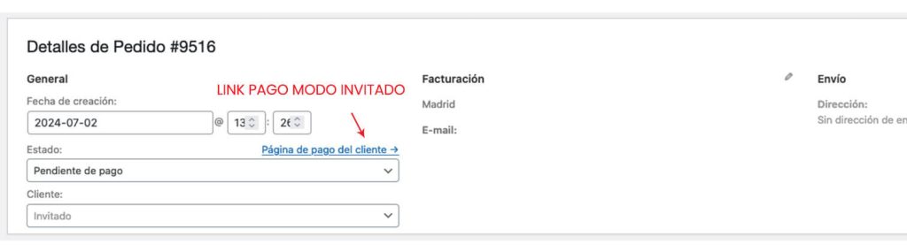 Link pago pedido manual modo invitado