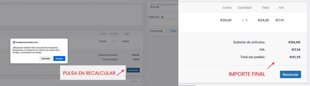 Recalcular y finalizar un pedido manual en Woocommerce