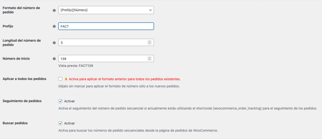 Menú plugin facturas correlativas en Woocommerce
