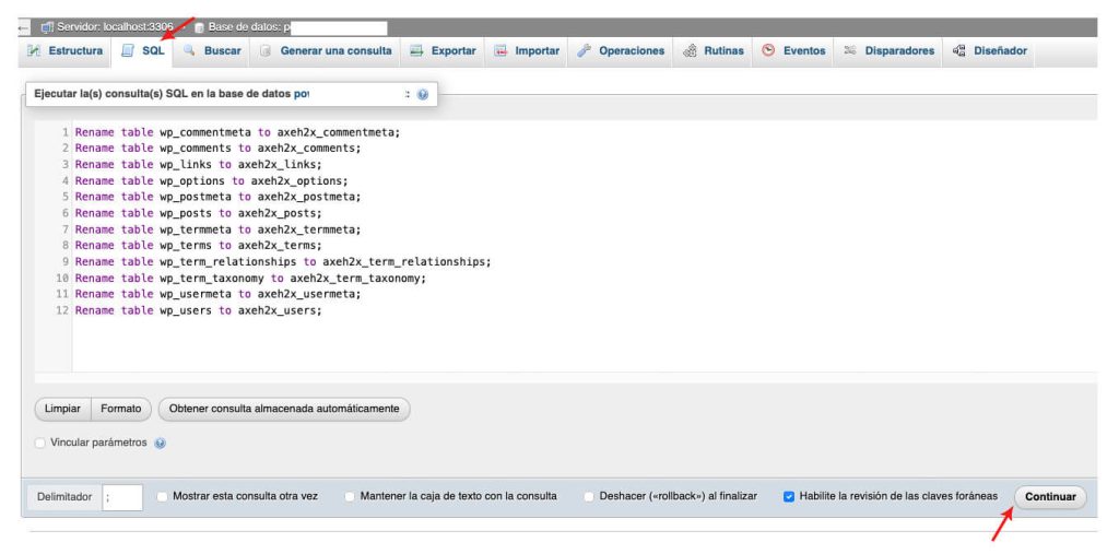 Cambiar el prefijo de tablas en phpMyadmin