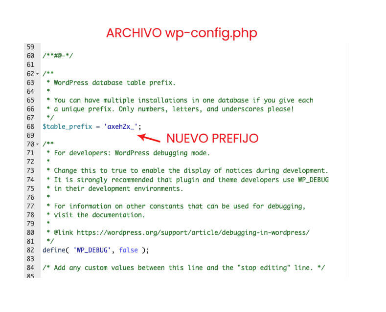 wp-config cambiar el prefijo de las tablas - $table_prefix
